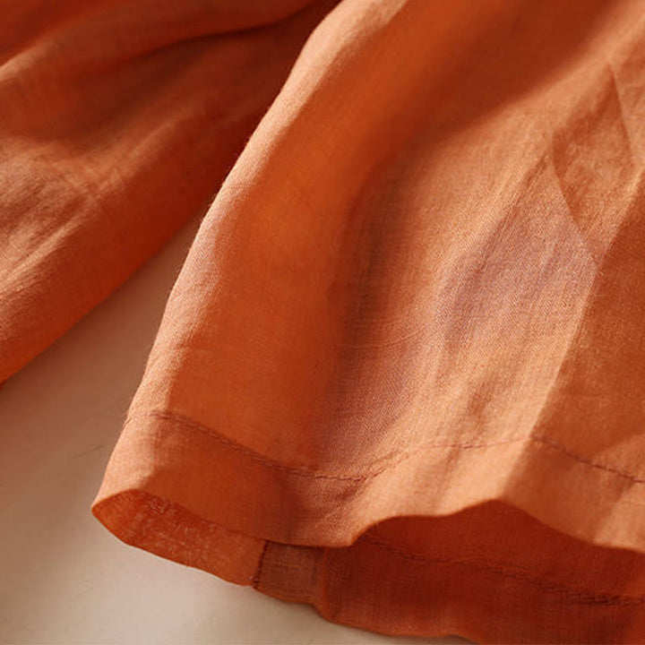 Robe mi-longue en coton à manches 9/4 et poches, broderie géométrique de Buddha Stones