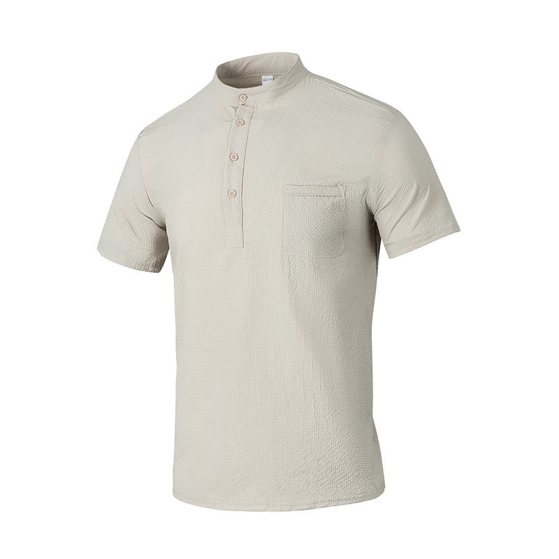 Polo à carreaux et demi-boutons pour homme, couleur unie, motif Buddha Stones, manches courtes - Beige - US/UK/AU46，EU56 (3XL) - image 26
