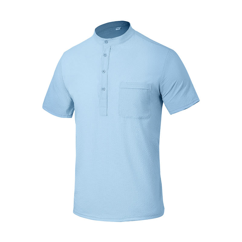 Polo à carreaux et demi-boutons pour homme, couleur unie, motif Buddha Stones, manches courtes - image 1