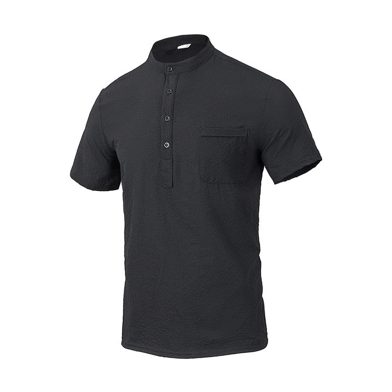 Polo à carreaux et demi-boutons pour homme, couleur unie, motif Buddha Stones, manches courtes - Noir - US/UK/AU46，EU56 (3XL) - image 9