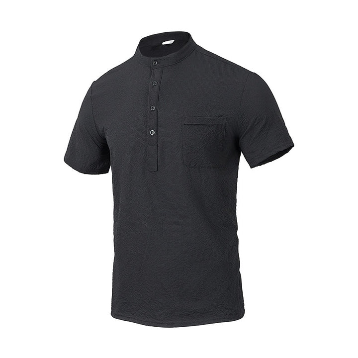 Polo à carreaux et demi-boutons pour homme, couleur unie, motif Buddha Stones, manches courtes - Noir - US/UK/AU46，EU56 (3XL) - image 9