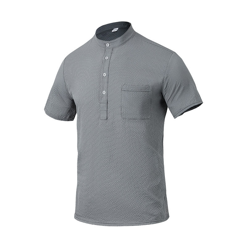 Polo à carreaux et demi-boutons pour homme, couleur unie, motif Buddha Stones, manches courtes - Gris foncé - US/UK/AU46，EU56 (3XL) - image 16