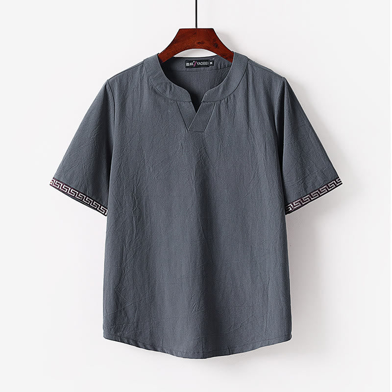 T-shirt homme en coton doux à manches courtes et col cranté avec Buddha Stones
