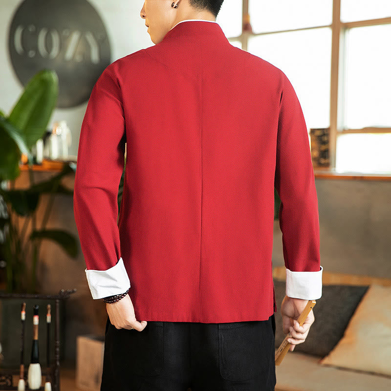 Chemise homme en coton à manches longues avec broderie de grue et boutons de Buddha Stones - image 1