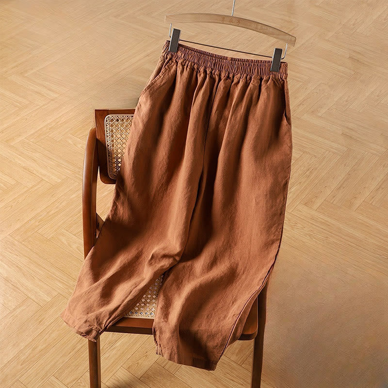 Pantalon sarouel décontracté taille haute en coton et lin pour femme avec poches et Buddha Stones - Chocolat - US14，UK/AU18，EU46 (4XL) - image 0