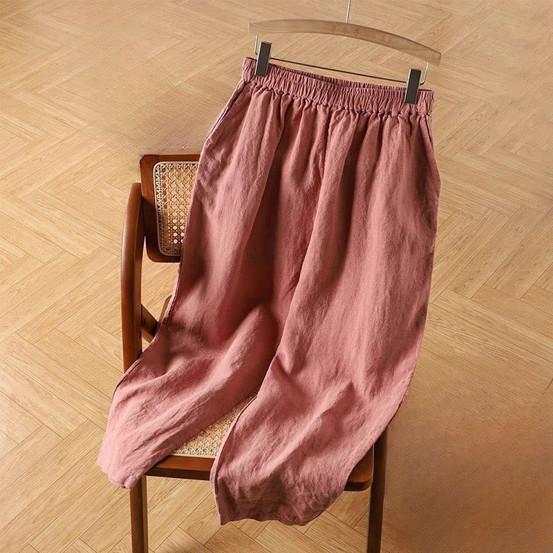 Pantalon sarouel décontracté taille haute en coton et lin pour femme avec poches et Buddha Stones - Rouge violet pâle - US14，UK/AU18，EU46 (4XL) - image 1