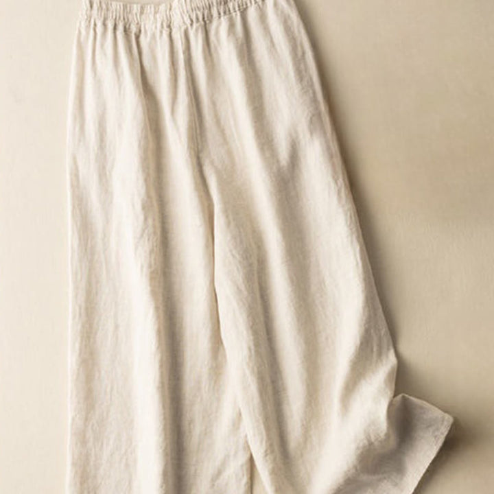 Pantalon large en coton et lin pour femme, Buddha Stones , brodé, motif bohème, avec cordon de serrage, avec poches