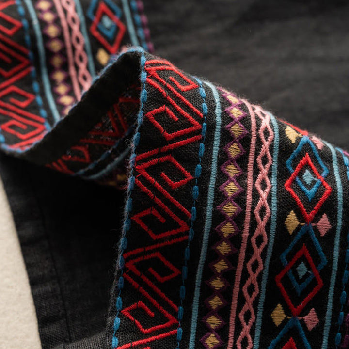 Pantalon large en coton et lin pour femme, Buddha Stones , brodé, motif bohème, avec cordon de serrage, avec poches - image 11