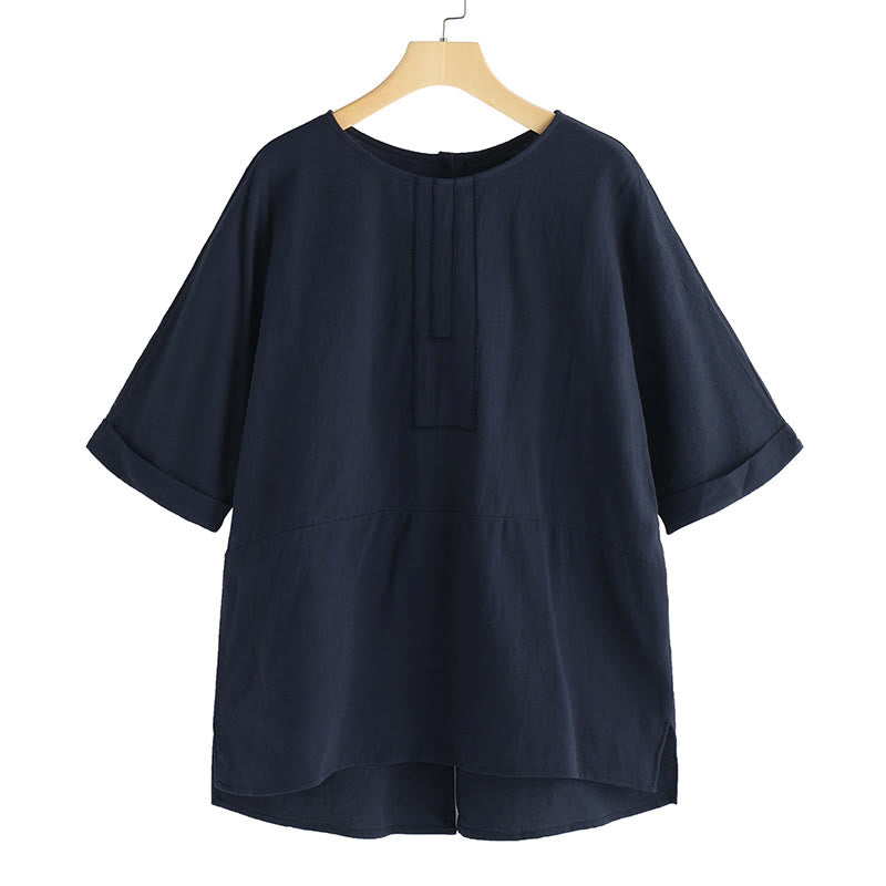 T-shirt d'été décontracté à manches mi-longues et col ras du cou pour femme, en coton, avec fente latérale et motif Buddha Stones - image 8