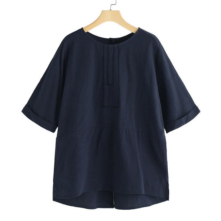 T-shirt d'été décontracté à manches mi-longues et col ras du cou pour femme, en coton, avec fente latérale et motif Buddha Stones - image 8