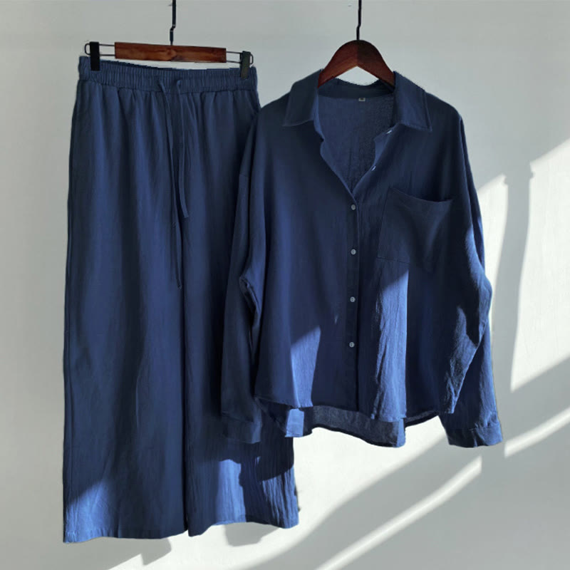 Ensemble 2 pièces pour femme, haut à manches longues avec poches et cordon de serrage, motif Buddha Stones, vêtements de méditation en coton et lin - Bleu foncé - US20，UK/AU24，EU52 (5XL) - image 30