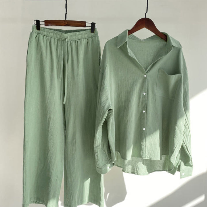 Ensemble 2 pièces pour femme, haut à manches longues avec poches et cordon de serrage, motif Buddha Stones, vêtements de méditation en coton et lin - Vert clair - US18，UK/AU22，EU50 (5XL) - image 42