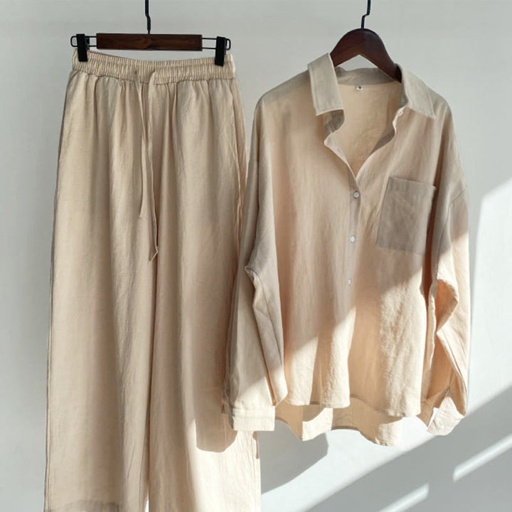 Ensemble 2 pièces pour femme, haut à manches longues avec poches et cordon de serrage, motif Buddha Stones, vêtements de méditation en coton et lin - Verge d'or claireJaune - US20，UK/AU24，EU52 (5XL) - image 12