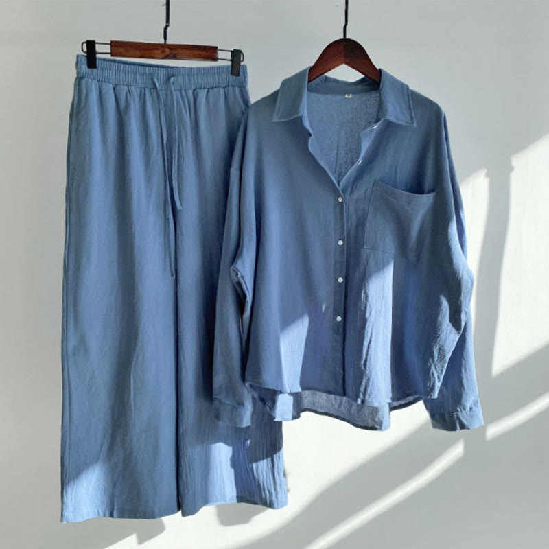 Ensemble 2 pièces pour femme, haut à manches longues avec poches et cordon de serrage, motif Buddha Stones, vêtements de méditation en coton et lin - Bleu royal - US18，UK/AU22，EU50 (5XL) - image 18