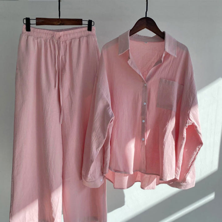 Ensemble 2 pièces pour femme, haut à manches longues avec poches et cordon de serrage, motif Buddha Stones, vêtements de méditation en coton et lin - Rose clair - US20，UK/AU24，EU52 (5XL) - image 6