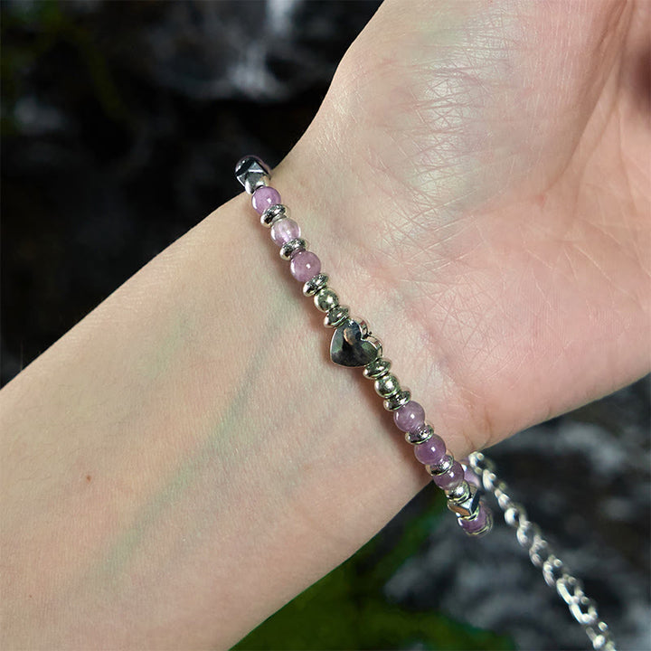 Bracelet en forme de cœur avec Buddha Stones, amazonite, améthyste, lazurite, lapis-lazuli et quartz rose, symbole d'équilibre positif - image 12