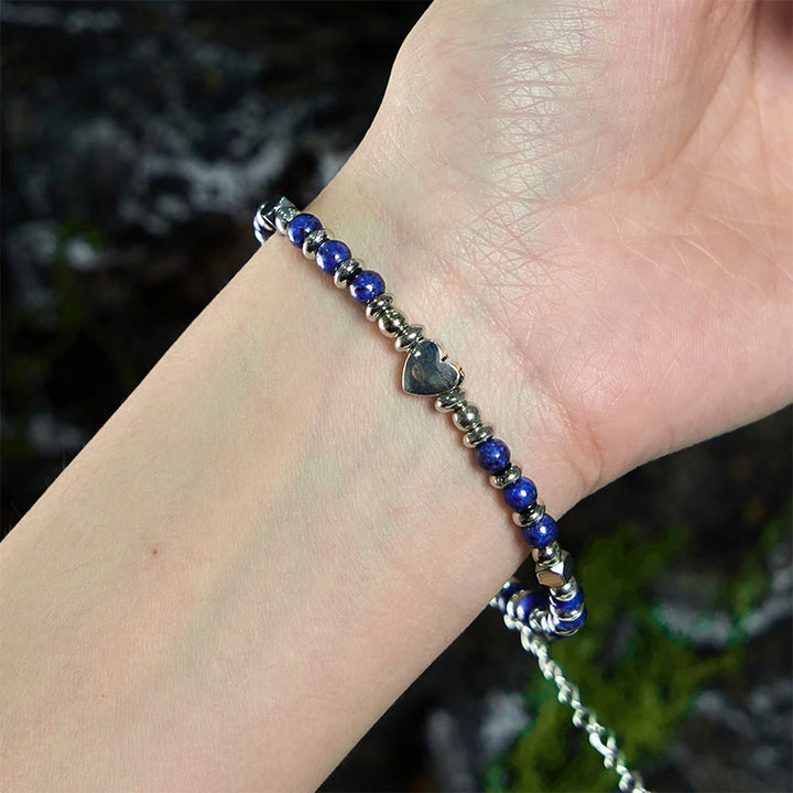 Bracelet en forme de cœur avec Buddha Stones, amazonite, améthyste, lazurite, lapis-lazuli et quartz rose, symbole d'équilibre positif - image 18