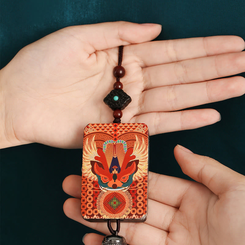 Décoration à suspendre pour voiture en bois d'ébène avec pompon porte-bonheur et richesse en Buddha Stones PiXiu