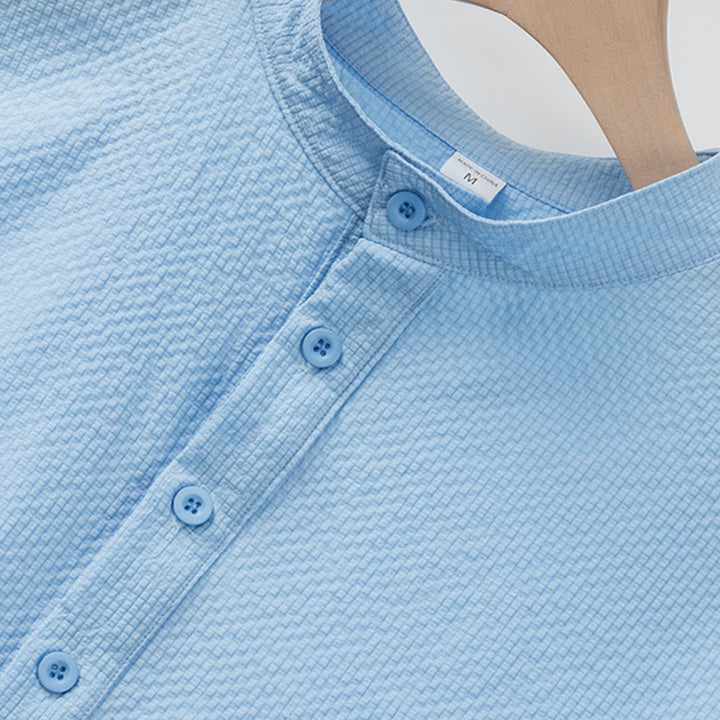 Polo à carreaux et demi-boutons pour homme, couleur unie, motif Buddha Stones, manches courtes - image 3