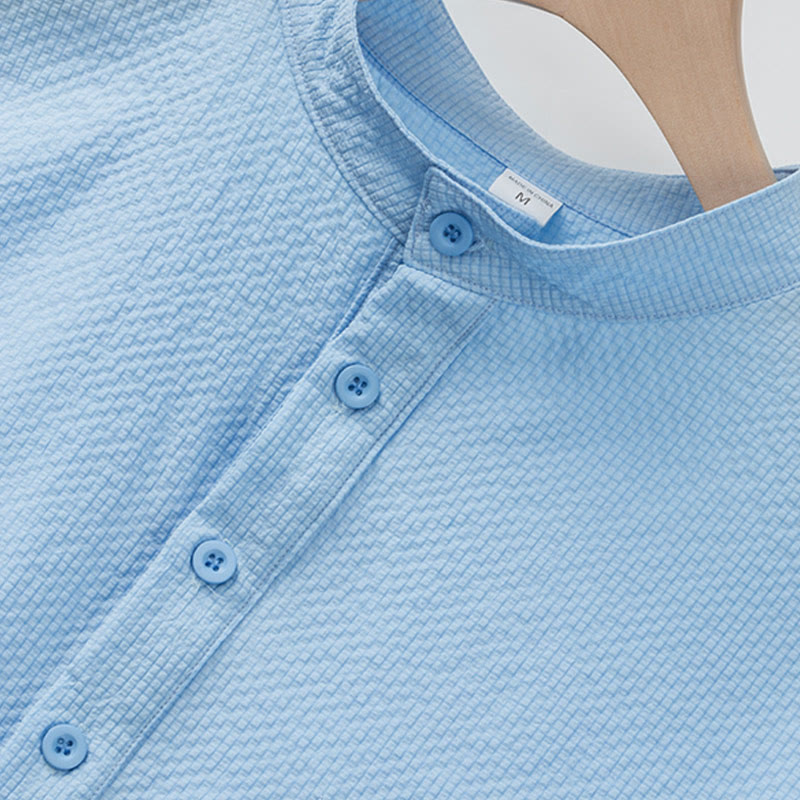 Polo à carreaux et demi-boutons pour homme, couleur unie, motif Buddha Stones, manches courtes - image 3