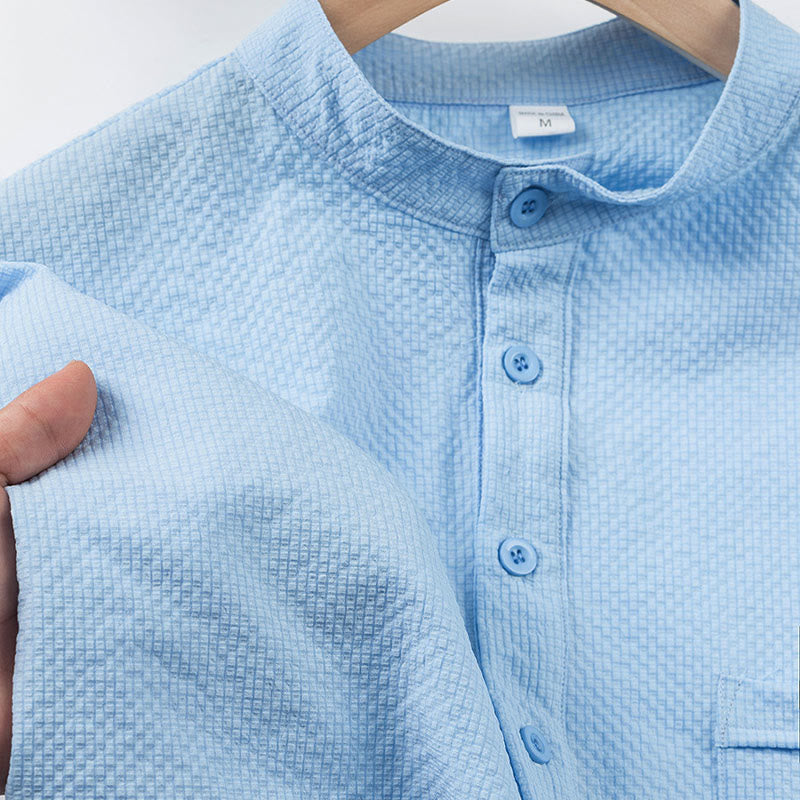 Polo à carreaux et demi-boutons pour homme, couleur unie, motif Buddha Stones, manches courtes - image 5
