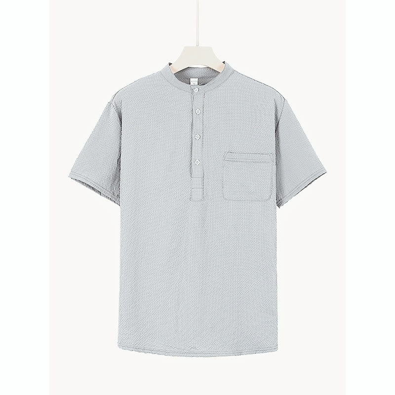 Polo à carreaux et demi-boutons pour homme, couleur unie, motif Buddha Stones, manches courtes - image 24