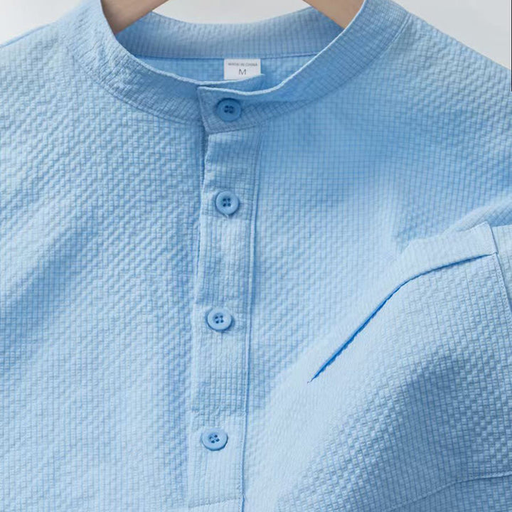 Polo à carreaux et demi-boutons pour homme, couleur unie, motif Buddha Stones, manches courtes - image 4