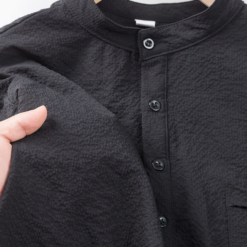 Polo à carreaux et demi-boutons pour homme, couleur unie, motif Buddha Stones, manches courtes - image 13