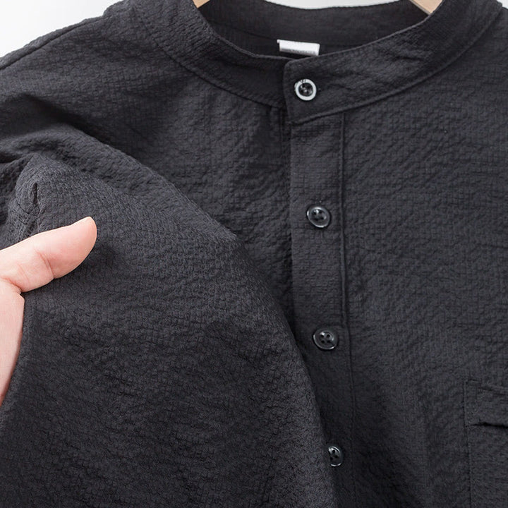 Polo à carreaux et demi-boutons pour homme, couleur unie, motif Buddha Stones, manches courtes - image 13