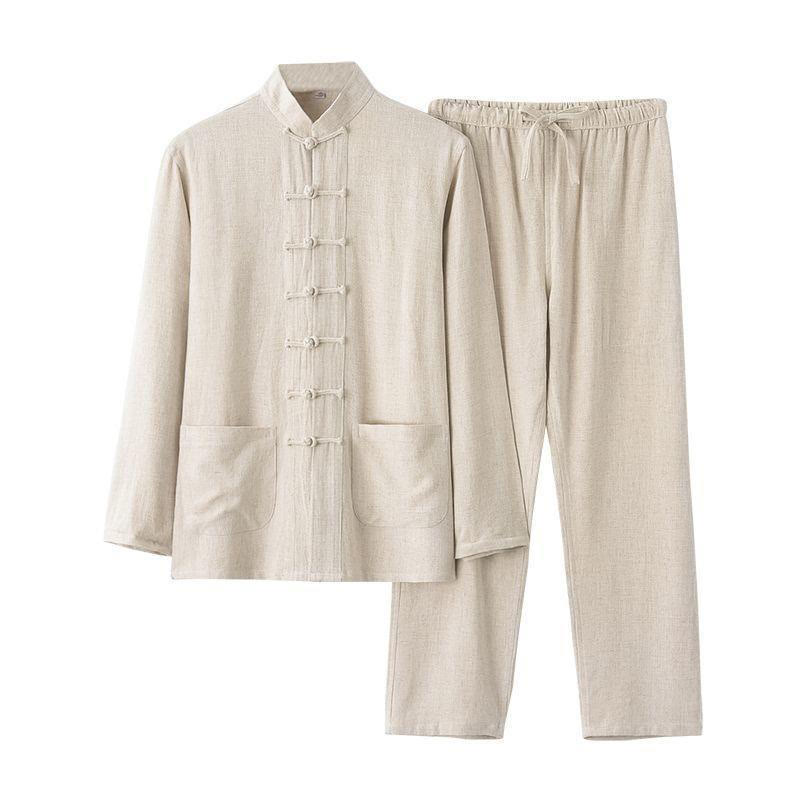Ensemble 2 pièces pour homme, chemise à manches longues et pantalon en lin et coton, motif Buddha Stones - image 9