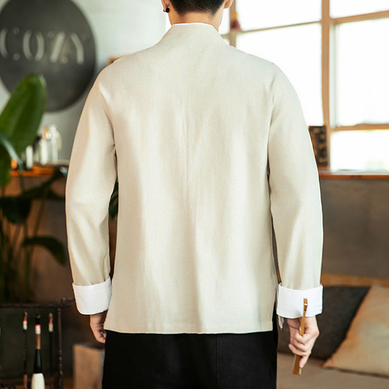 Chemise homme en coton à manches longues avec broderie de grue et boutons de Buddha Stones - image 10