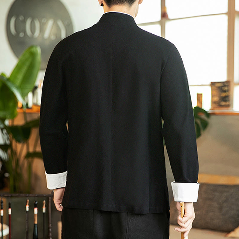 Chemise homme en coton à manches longues avec broderie de grue et boutons de Buddha Stones - image 18