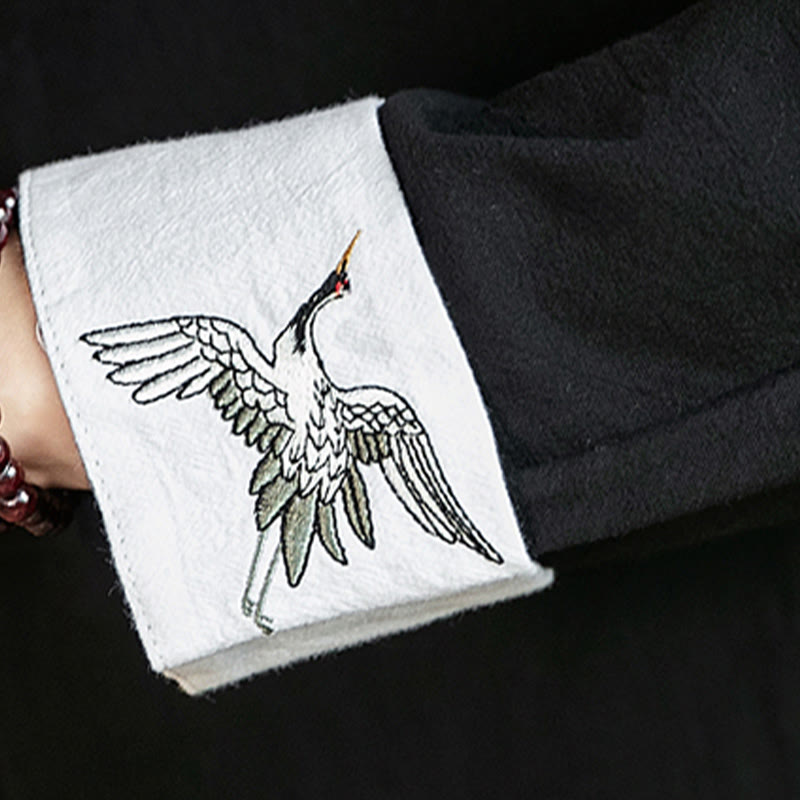 Chemise homme en coton à manches longues avec broderie de grue et boutons de Buddha Stones - image 26