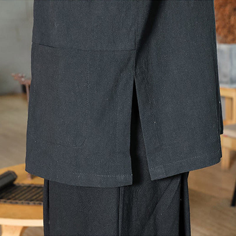 Chemise homme en coton et lin à manches trois-quarts et boutons grenouille motif Buddha Stones - image 19