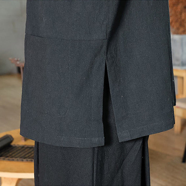 Chemise homme en coton et lin à manches trois-quarts et boutons grenouille motif Buddha Stones - image 19