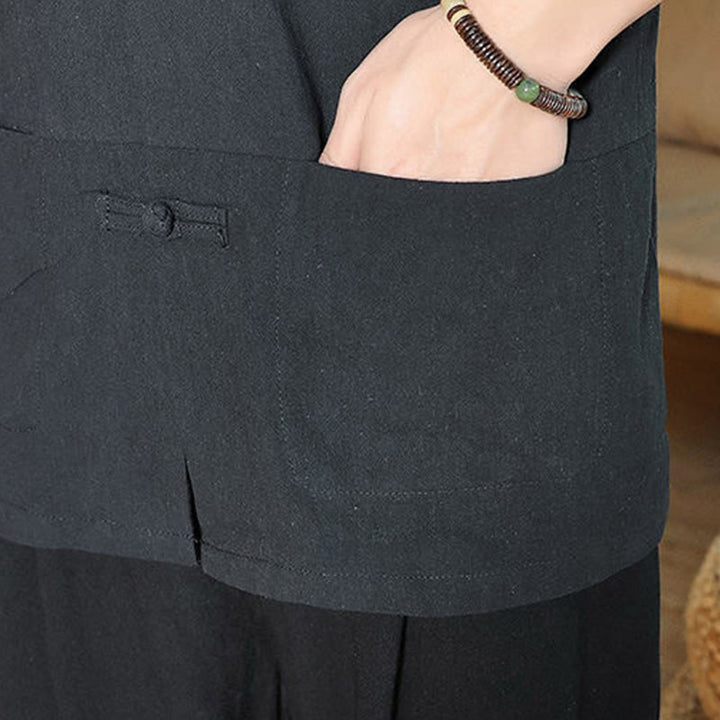 Chemise homme en coton et lin à manches trois-quarts et boutons grenouille motif Buddha Stones - image 18