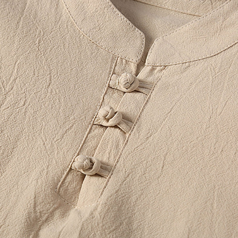 Ensemble 2 pièces pour homme, couleur unie, motif Buddha Stones, boutons grenouille, pantalon à manches courtes, en coton et lin - image 5