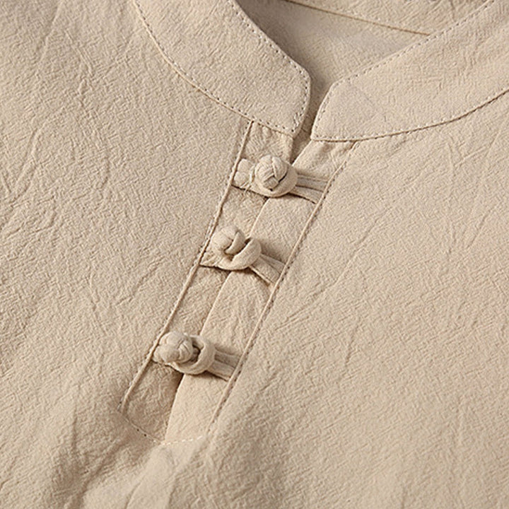 Ensemble 2 pièces pour homme, couleur unie, motif Buddha Stones, boutons grenouille, pantalon à manches courtes, en coton et lin - image 5