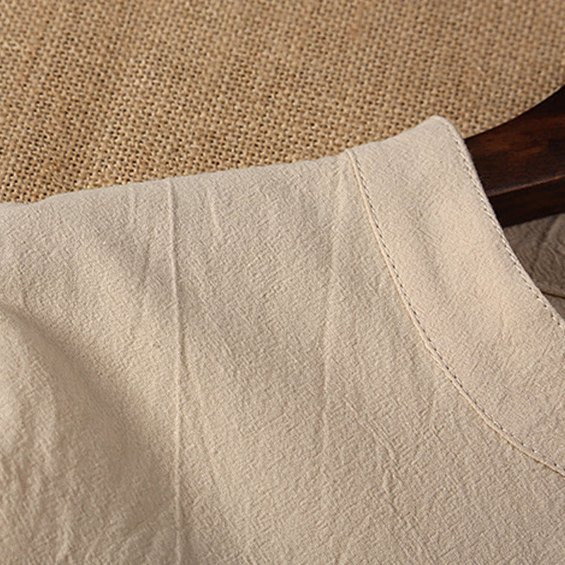 Ensemble 2 pièces pour homme, couleur unie, motif Buddha Stones, boutons grenouille, pantalon à manches courtes, en coton et lin - image 6