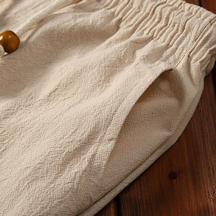 Ensemble 2 pièces pour homme, couleur unie, motif Buddha Stones, boutons grenouille, pantalon à manches courtes, en coton et lin - image 12