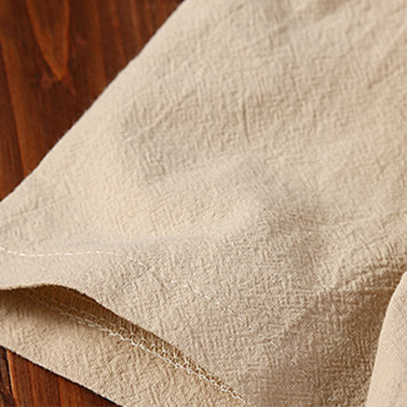 Ensemble 2 pièces pour homme, couleur unie, motif Buddha Stones, boutons grenouille, pantalon à manches courtes, en coton et lin - image 8