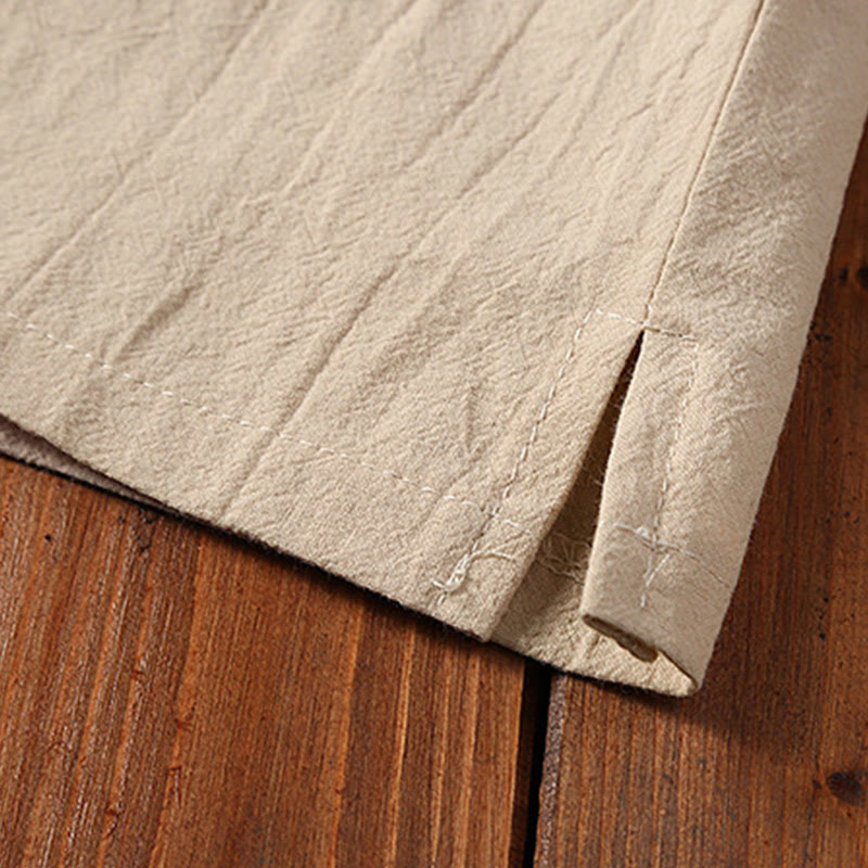 Ensemble 2 pièces pour homme, couleur unie, motif Buddha Stones, boutons grenouille, pantalon à manches courtes, en coton et lin - image 9