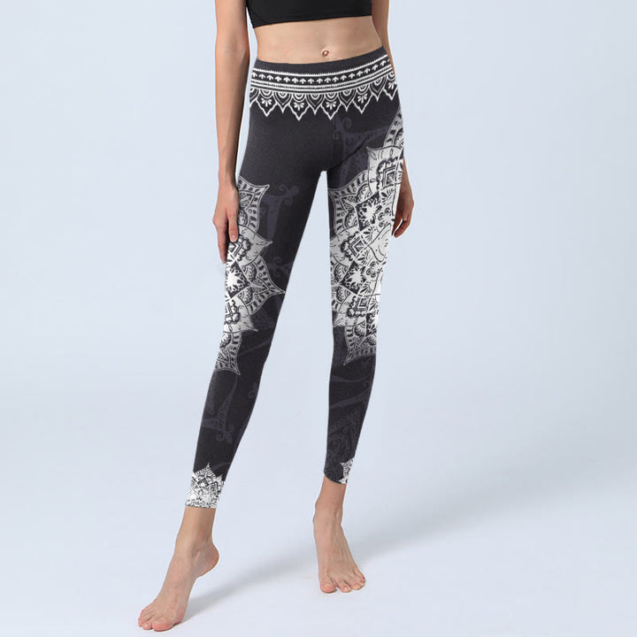 Leggings de yoga pour femme avec imprimé fleurs et Buddha Stones noires - image 6