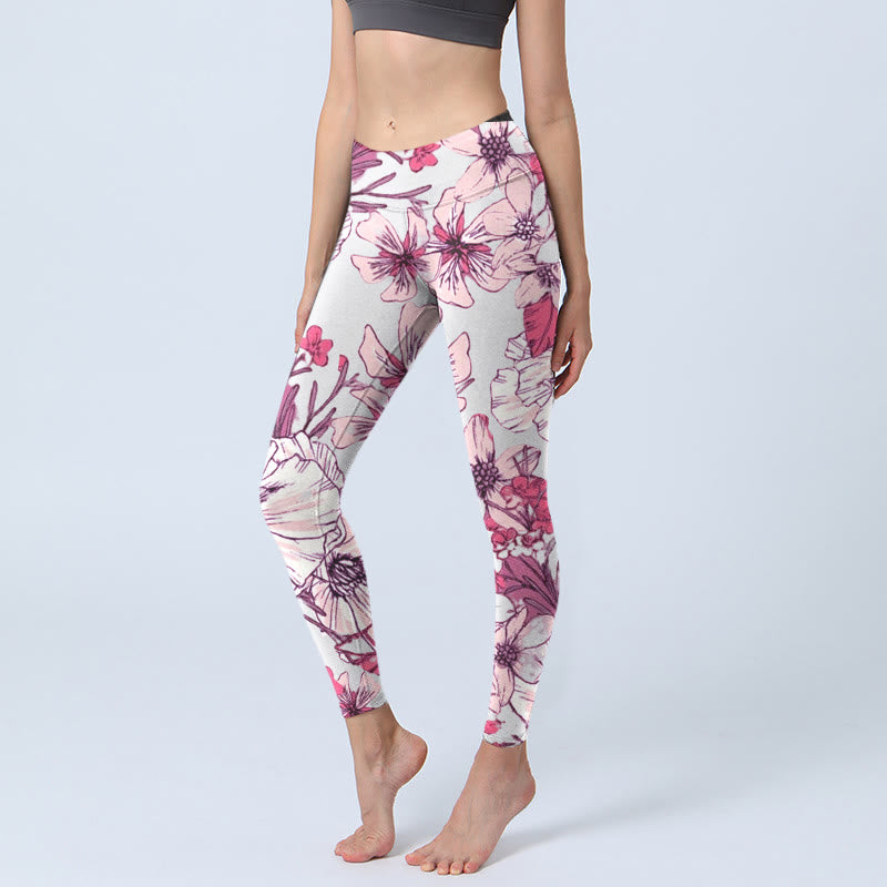 Leggings de yoga pour femme avec imprimé Buddha Stones , roses et fleurs rouges - Beige - US18，UK/AU22，EU50 (4XL) - image 0