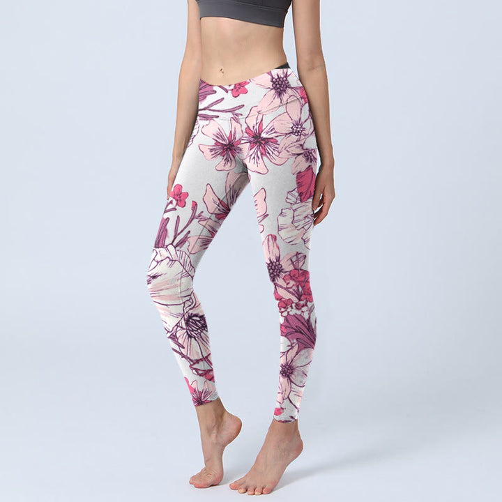 Leggings de yoga pour femme avec imprimé Buddha Stones , roses et fleurs rouges - Beige - US18，UK/AU22，EU50 (4XL) - image 0