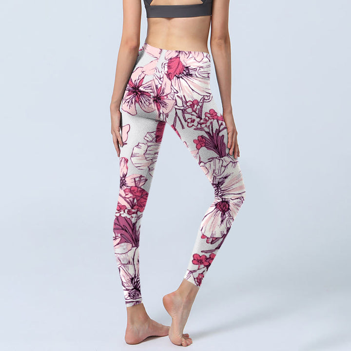 Leggings de yoga pour femme avec imprimé Buddha Stones , roses et fleurs rouges - image 4
