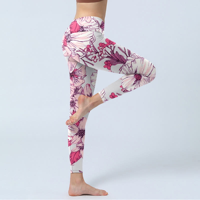 Leggings de yoga pour femme avec imprimé Buddha Stones , roses et fleurs rouges - image 3