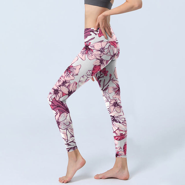 Leggings de yoga pour femme avec imprimé Buddha Stones , roses et fleurs rouges - image 3