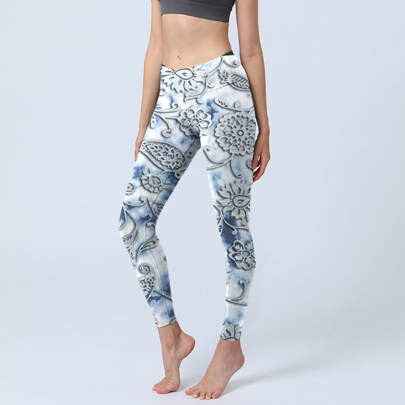 Leggings de yoga pour femme avec imprimé fleurs rondes blanches et Buddha Stones - Neige - US18，UK/AU22，EU50 (4XL) - image 0