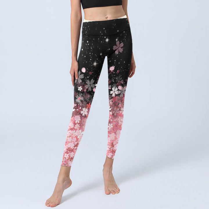 Leggings de yoga pour femme avec imprimé fleurs de cerisier roses et pierres de Buddha Stones - image 6